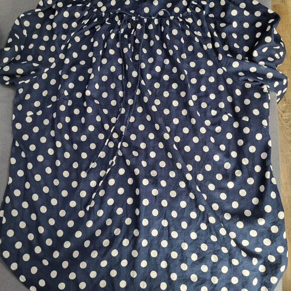 LAUREN RALPH LAUREN Womens 1X Peasant Polka Dot Blouse Semi Sheer Navy White - Picture 4 of 9